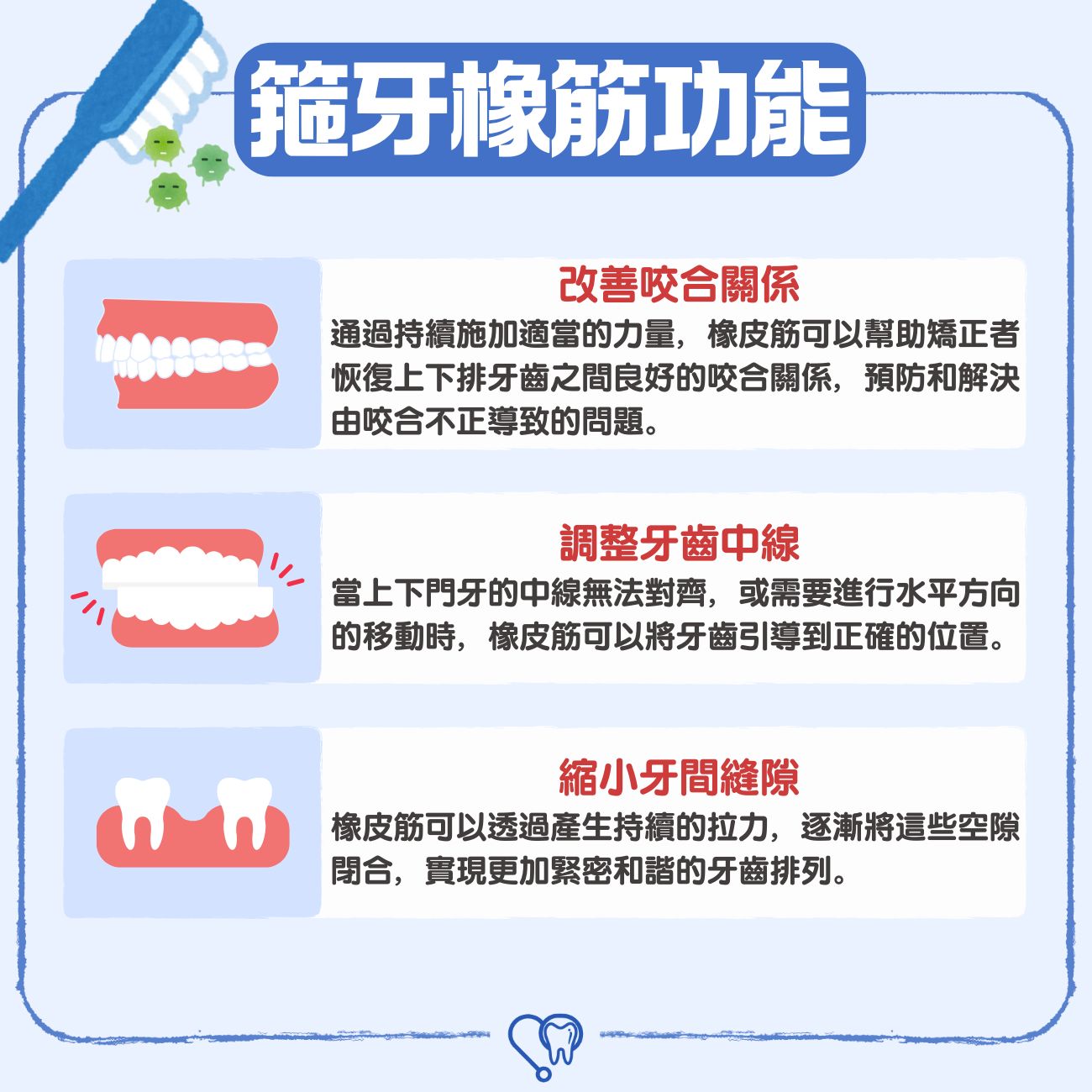 牙套橡皮筋一定要戴嗎?為什麼矯正治療 要戴 橡皮筋?醫師話你知 箍牙橡筋的3大功效 3 箍牙橡筋功能